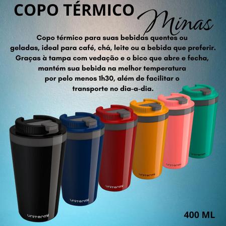 Imagem de Copo Térmico Minas 400 ML com Tampa Parede Dupla Multiuso Squeese Unitermi Café Chá Suco Leite