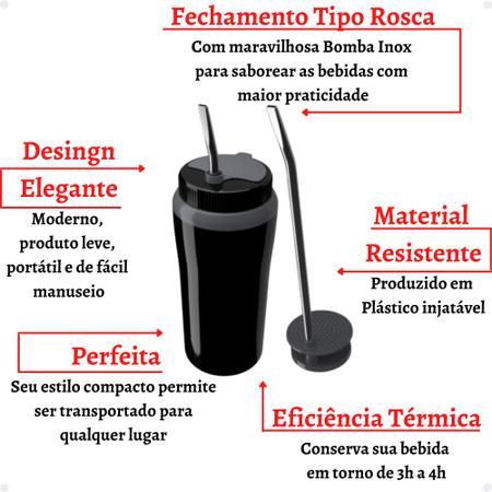 Imagem de Copo Térmico Tereré 650ml Com Tampa e Bomba Canudo Inox