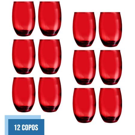 Kit 3 Jogos Copos Vidro Bellagio Vermelho Colorido 450ml