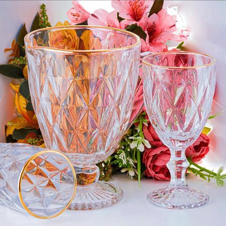 Imagem de Copos de Vidro Conjunto 6 Peças Diamond Transparente Fio de Ouro 350ml  - Lyor