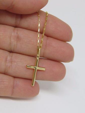Imagem de Cordão Corrente Masculina Ouro 60cm E Pingente Cruz Crucifixo Ouro 18k 750 Cadeado
