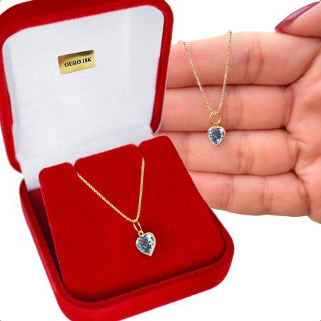 Cordão Corrente Veneziana Ouro 18k 50cm Ponto De Luz Coração Água Marinha - Dream Factory Jóias Imagem de Cordão Corrente Veneziana Ouro 18k 50cm Ponto De Luz Coração Água Marinha
