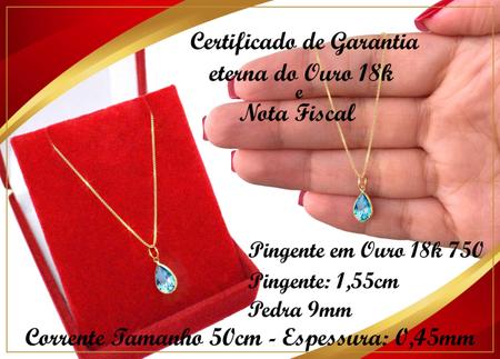 Cordão Feminino Veneziana Ouro 18k 50cm Gota De Zircônia 9mm Água Marinha - Dream Factory Jóias Imagem de Cordão Feminino Veneziana Ouro 18k 50cm Gota De Zircônia 9mm Água Marinha