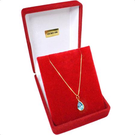Cordão Feminino Veneziana Ouro 18k 50cm Gota De Zircônia 9mm Água Marinha - Dream Factory Jóias Imagem de Cordão Feminino Veneziana Ouro 18k 50cm Gota De Zircônia 9mm Água Marinha