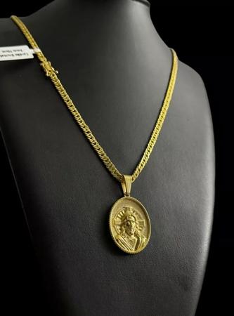 Cordão Grumet 5mm Pingente Oval Jesus Cristo Banhado A Ouro - ToJoia18k Imagem de Cordão Grumet 5mm Pingente Oval Jesus Cristo Banhado A Ouro