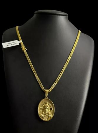Cordão Grumet 5mm Pingente Oval Jesus Cristo Banhado A Ouro - ToJoia18k Imagem de Cordão Grumet 5mm Pingente Oval Jesus Cristo Banhado A Ouro