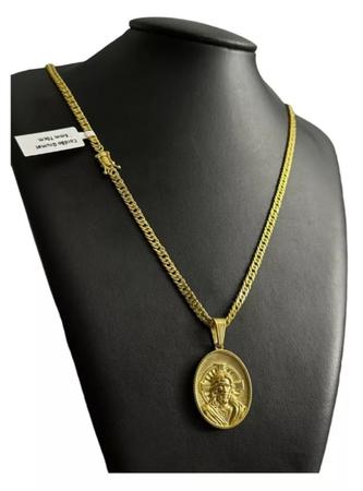Cordão Grumet 5mm Pingente Oval Jesus Cristo Banhado A Ouro - ToJoia18k Imagem de Cordão Grumet 5mm Pingente Oval Jesus Cristo Banhado A Ouro