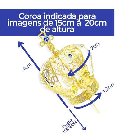 Imagem de Coroa Dourada Folheada a Ouro N2 nº02 para Imagem 15cm a 20cm Nossa Senhora Aparecida Fátima Graças com Pedrinhas