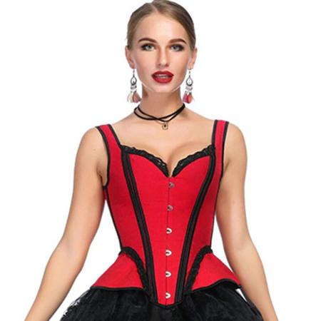 Imagem de Corpete Corset Corselet Espartilho Retro Floral Alça Vermelho