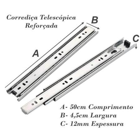 Imagem de Corrediça Trilho Telescópica 50cm Reforçada Moveis 03 Pares