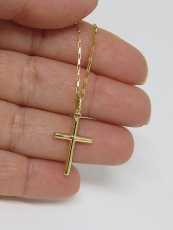 Imagem de Corrente Cadeado De 60cm Pingente Crucifixo Ouro 18k Maciço