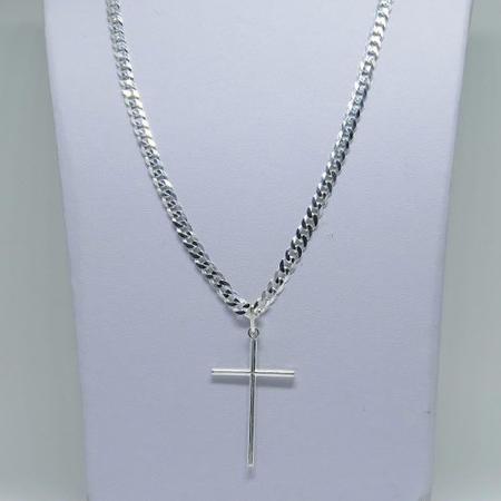 Imagem de Corrente Cordão Grumet 60cm E Pingente Cruz Crucifixo Prata 925