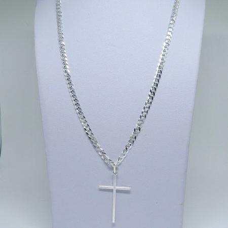 Imagem de Corrente Cordão Grumet 60cm E Pingente Cruz Crucifixo Prata 925