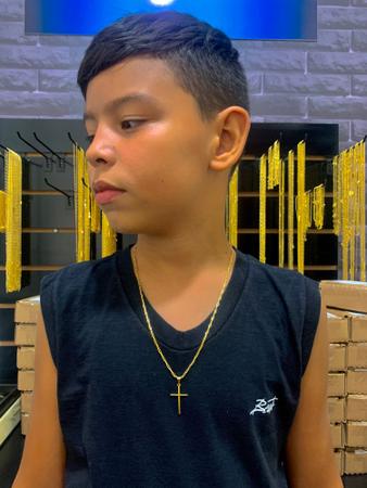 Imagem de Corrente Cordão Infantil Criança Banhado Ouro 18k Com Pingente Cruz Palito