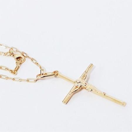 Imagem de Corrente Cordão Masculina 70cm 2mm Crucifixo Face Folheado Ouro. Cod: 1784/1985