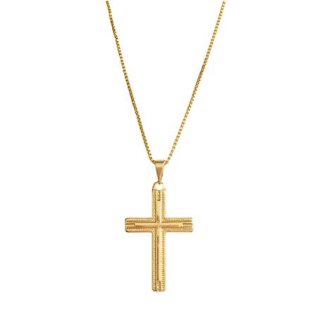 Imagem de Corrente Cordão Veneziana 60 cm Masculina Pingente Cruz Crucifixo Banhado a Ouro 18k