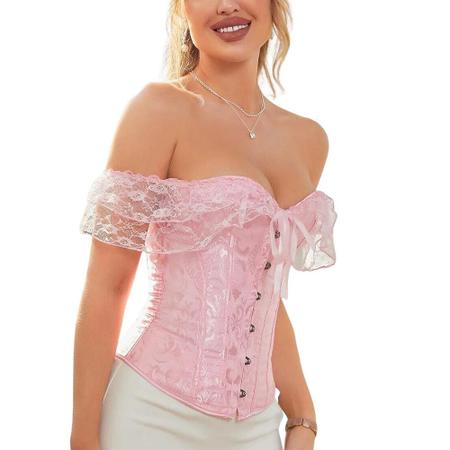 Corset Corselet Blusa Modeladora Manga Curta Renda Floral Linha Casual Rosa  Claro M699 - Fantasy Shopping Brasil - Corpete - Magazine Luiza