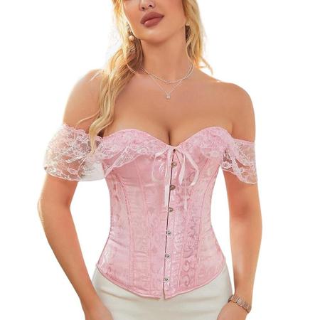 Corset Corselet Blusa Modeladora Manga Curta Renda Floral Linha