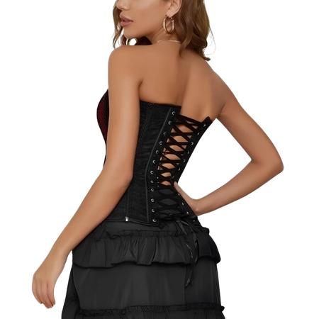 Imagem de Corset Corselet Espartilho Modela Cintura Melhora Postura Gótico Renda Vermelho M603