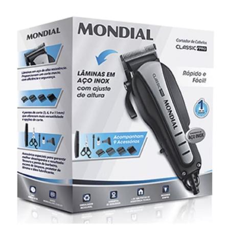 Cortador De Cabelo Mondial Cr03 Maquina 4 Pentes Cortar 110v Imagem de Cortador De Cabelo Mondial Cr03 Maquina 4 Pentes Cortar 110v