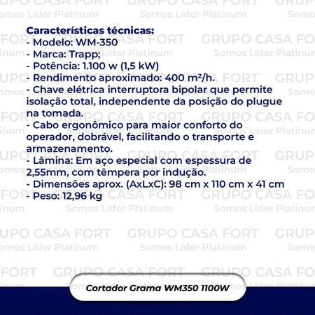 Imagem de Cortador De Grama  Mono Wm-350 C/ Recolhedor Trapp 1100w 110v