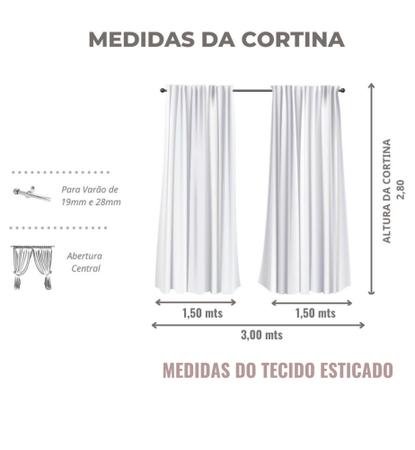 Imagem de Cortina 3 Metros X 2,80 C/ Voil Voal Xadrez Quarto Sala