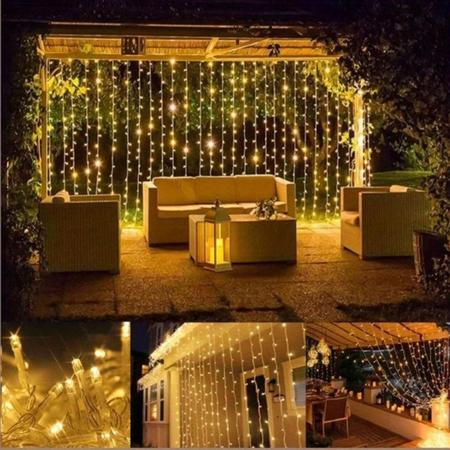 Imagem de Cortina 300 Leds 3x3 Metros Festa Casamento Eventos fio fada cascata led decoração aniversário natal pisca pisca sala qu