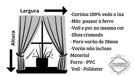 Cortina Black out PVC com Voil Liso Colorido 2,80x2,00 corta a luz -Filomena Imagem de Cortina Black out PVC com Voil Liso Colorido 2,80x2,00 corta a luz -Filomena