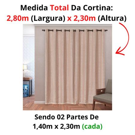 Cortina Corta Luz com Voil Xadrez 2,70m x 2,30m Bege - Sucadu Enxovais