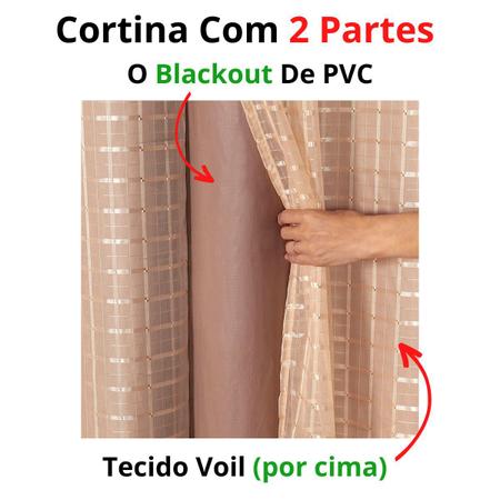 Cortina Corta Luz com Voil Xadrez 2,70m x 2,30m Bege - Sucadu Enxovais