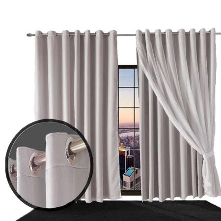 cortina blackout Bruna corta luz 5,00 x 2,90 ilhios preto - Bravin Cortinas Imagem de cortina blackout Bruna corta luz 5,00 x 2,90 ilhios preto