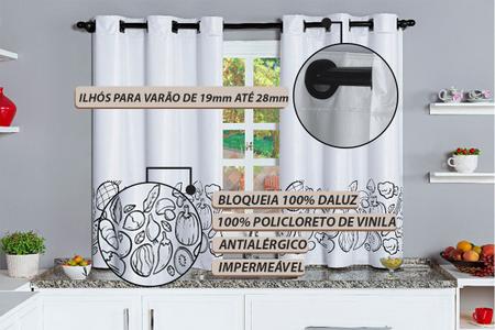 Imagem de Cortina Blackout de PVC de Cozinha Estampado 2,20m x 1,30m Branco