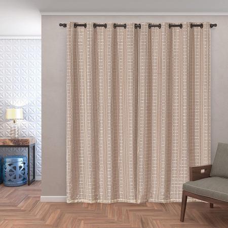 Imagem de Cortina Blackout PVC c/ Tecido Voil Xadrez 2,80 x 2,30 Avelã