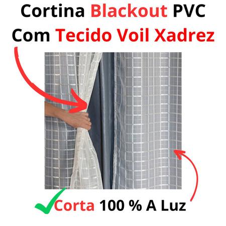 Cortina Blackout Pvc Com Tecido Voil Xadrez 2,00 M X 1,40 M