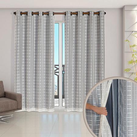 Cortina Blackout PVC com Tecido Voil Xadrez 2,80 m x 2,30 m