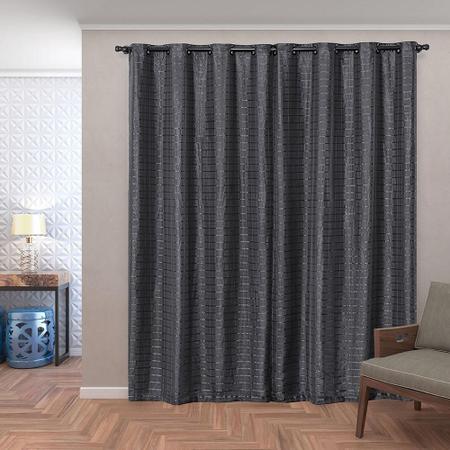 Imagem de Cortina Blackout Pvc Com Tecido Voil Xadrez 2,80X2,30 Preto