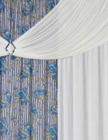 Imagem de Cortina com Bando Decorativa para Sala Quarto Escritório Malha Gel Luisa 3,00m x 2,80m Estampa 3 Floral Azul e Palha