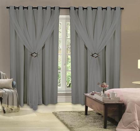 Cortina Corta Luz 4,00Mx2,50M 100% Blackout Com Voil Cinza - Ibitinga Decora Imagem de Cortina Corta Luz 4,00Mx2,50M 100% Blackout Com Voil Cinza