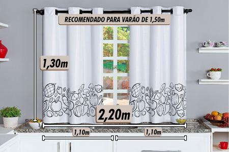 Imagem de Cortina Corta Luz de PVC para Cozinha Estampado 2,20m x 1,30m Branco