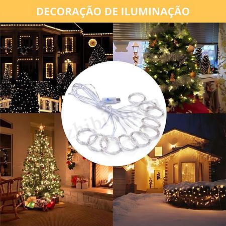 Imagem de Cortina de 300 leds cascata com controle efeitos - pisca e animações - para decoração de natal eventos e casamentos