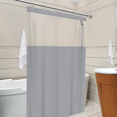 Cortina de box cinza com visor - Vida Pratika Imagem de Cortina de box cinza com visor