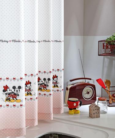 Imagem de Cortina de Cozinha Estampada Dohler 2 Metros x 1,50 Metros Mickey e Minnie