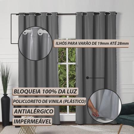 Imagem de Cortina Porta 2,80x2,20 Blackout PVC Liso Cinza Para Varão