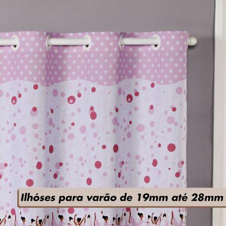 Imagem de Cortina Quarto Menina Rosa Estampada Bailarina 2,80x1,40