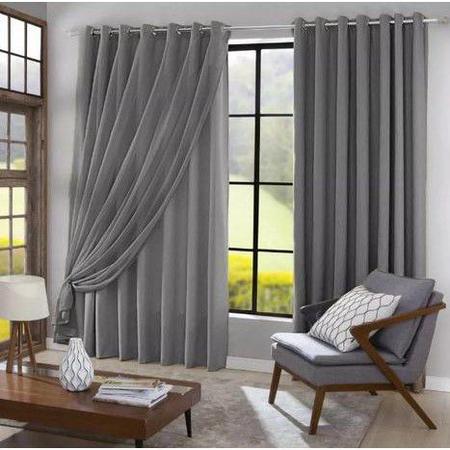 Imagem de cortina quarto sala voal liso cinza c/ forro cinza 4,00x2,50