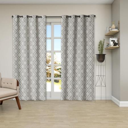 Cortina Rústica Capri Estampada 2,70 M X 2,30 M - Cinza - Eddi Casa Imagem de Cortina Rústica Capri Estampada 2,70 M X 2,30 M - Cinza