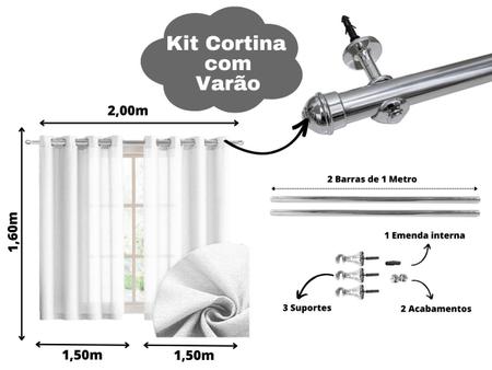 Kit Varão Cortina 19mm x 2M Branco Metal Kit - VILLAGE