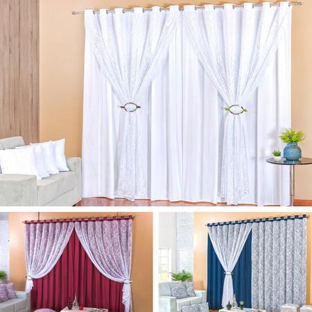 Imagem de cortina sala percianas branco c/ renda +4 capas d almofadas +presilhas  cromadas