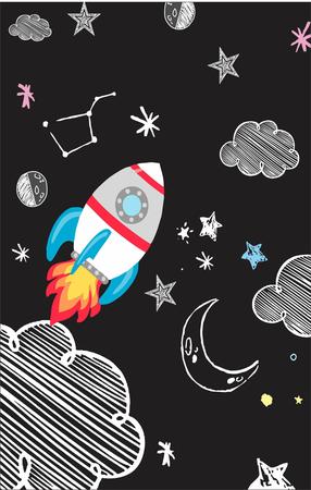 Imagem de Cortina Tecido Oxford Quarto Infantil Astronauta e Foguete Espaço - 280x220cm