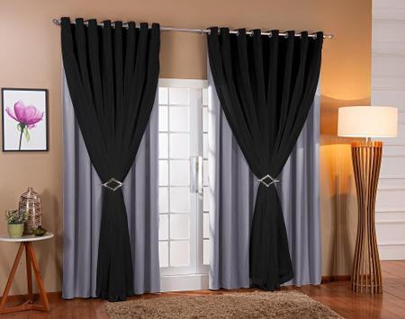 Cortina Voil Forro Blackout Tecido 5,00X2,80 Cinza/Preto - Doce Lar Enxovais Imagem de Cortina Voil Forro Blackout Tecido 5,00X2,80 Cinza/Preto